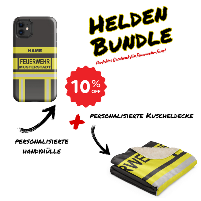 Feuerwehr-Helden Bundle – Personalisierte Handyhülle & Kuscheldecke
