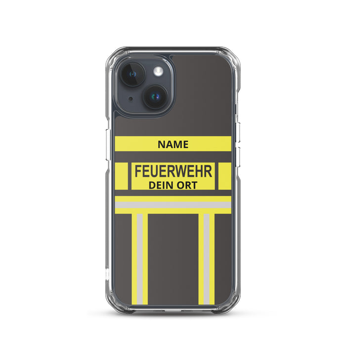 Feuerwehr Handyhülle iPhone® transparent Schwarz/Gelb