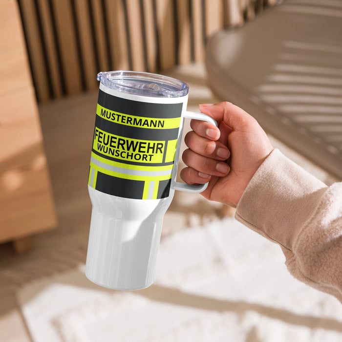 Personalisierter Feuerwehr-Thermobecher mit Name und Wehr – ideales Geschenk zur Beförderung