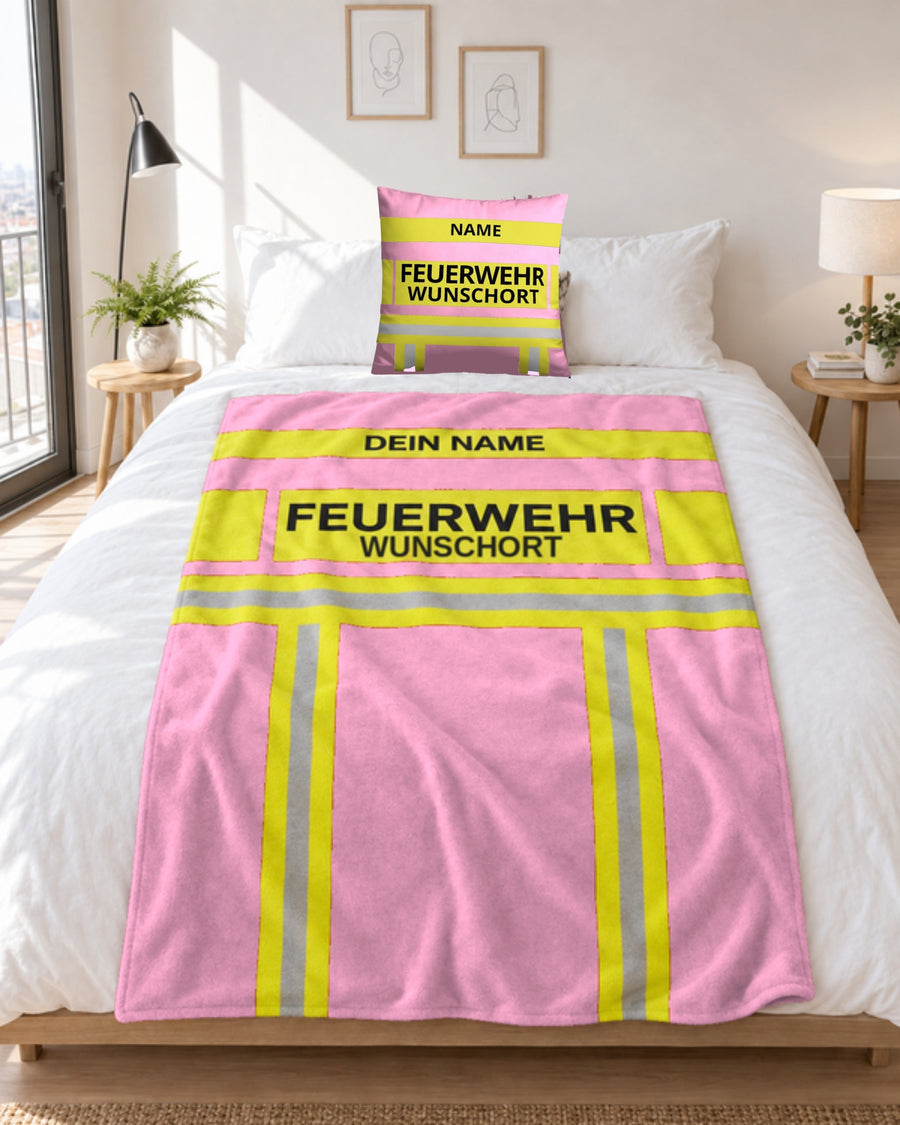 Feuerwehr Kuschel-Set Rosa/Gelb
