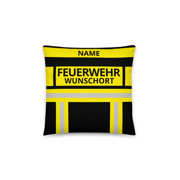 Feuerwehr Basic-Kissen – Personalisiert mit Name & Wunschort (Schwarz/Gelb) – Bild 4