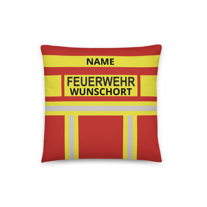 Feuerwehr Kissen in Rot/Gelb mit Feuerwehr-Motiv, 16x16 Zoll