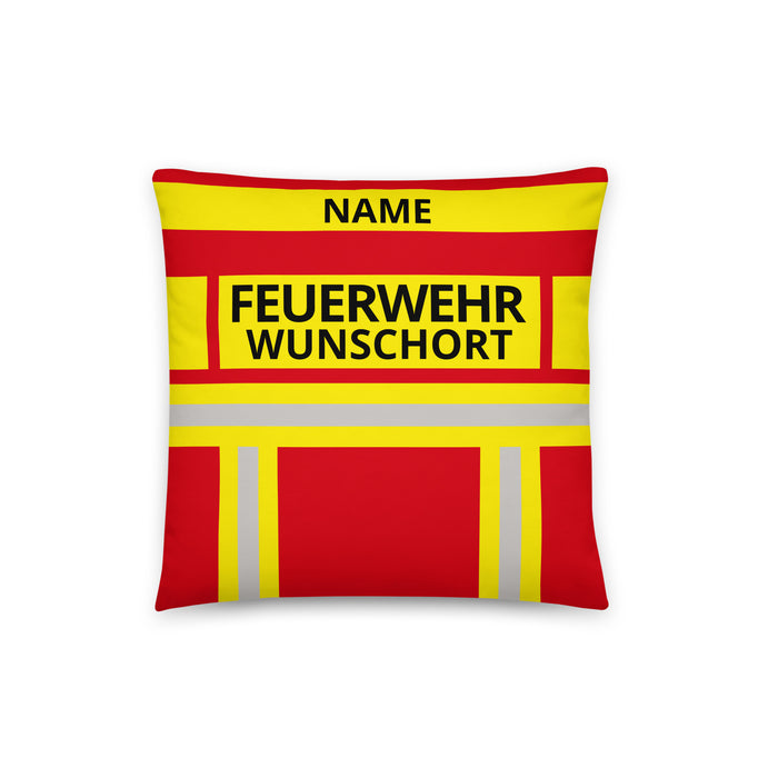 Feuerwehr Basic-Kissen – Personalisiert mit Name & Wunschort (Rot/Gelb) – Bild 3