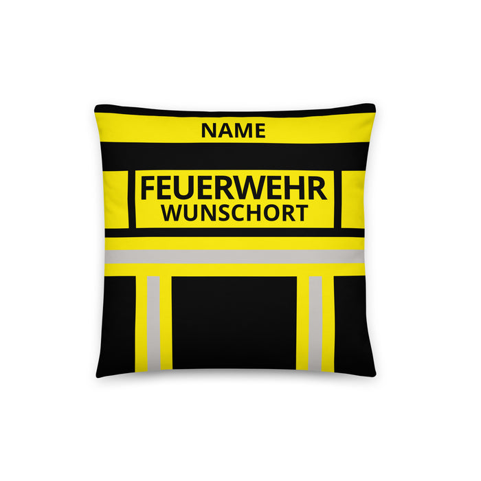 Feuerwehr Basic-Kissen – Personalisiert mit Name & Wunschort (Schwarz/Gelb) – Bild 3