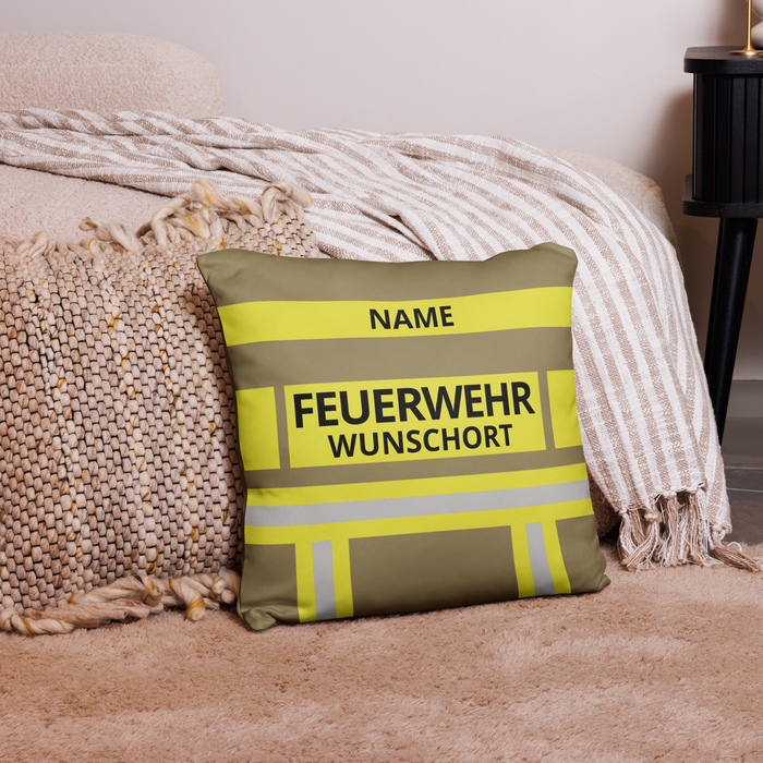Feuerwehr Kissen in Gold/Gelb im Wohnzimmer