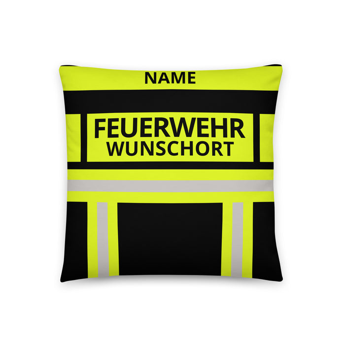 Feuerwehr Basic-Kissen – Personalisiert mit Name & Wunschort (Schwarz/Leuchtgelb) – Bild 2
