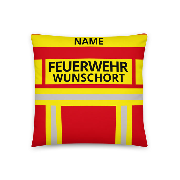 Feuerwehr Basic-Kissen – Personalisiert mit Name & Wunschort (Rot/Gelb) – Bild 2
