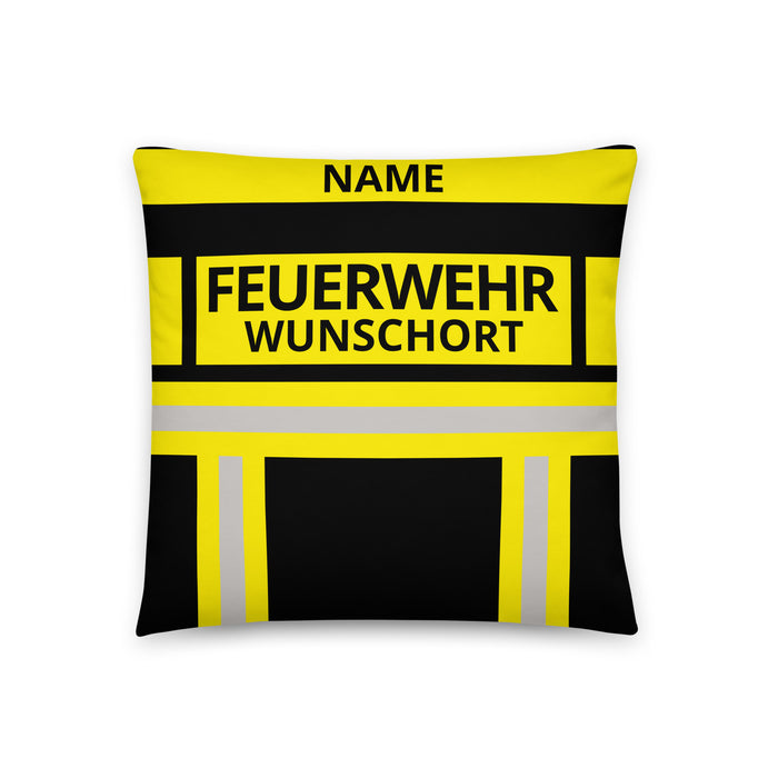 Feuerwehr Basic-Kissen – Personalisiert mit Name & Wunschort (Schwarz/Gelb) – Bild 2