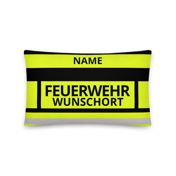 Feuerwehr Basic-Kissen – Personalisiert mit Name & Wunschort (Schwarz/Leuchtgelb) – Bild 5