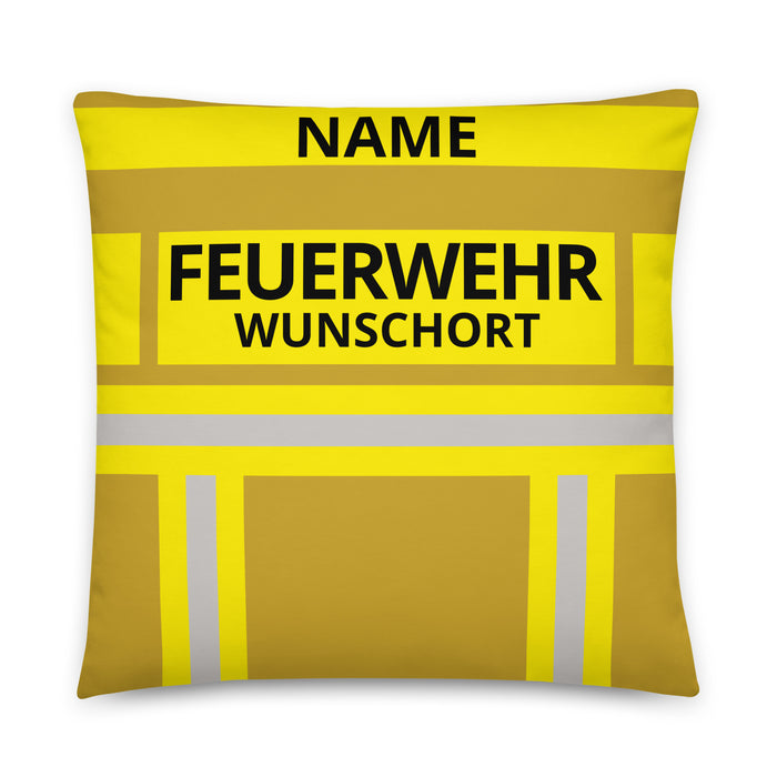 Feuerwehr Basic-Kissen – Personalisiert mit Name & Wunschort (Gold/Gelb) – Bild 1