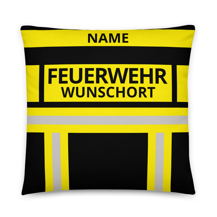 Feuerwehr Basic-Kissen – Personalisiert mit Name & Wunschort (Schwarz/Gelb) – Bild 1