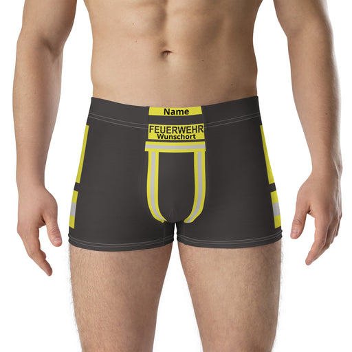 Feuerwehr Boxershort – Schwarz/Gelb – personalisierbar mit Name und Wunschort – Bild 1