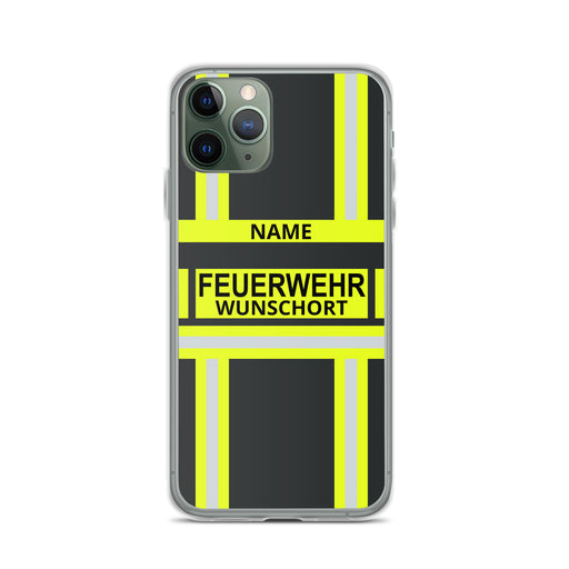Transparente Feuerwehr Handyhülle für iPhone® in Schwarz/Leuchtgelb