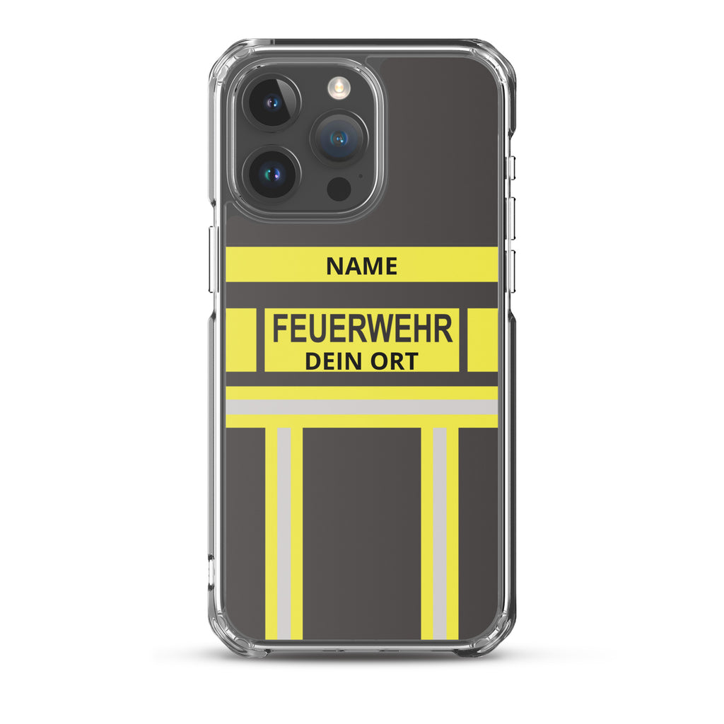 Feuerwehr Handyhülle iPhone® transparent Schwarz/Gelb — 112-must-have.de