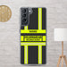 Feuerwehr Handyhülle Samsung® Galaxy S21 Transparent Schwarz/Leuchtgelb – personalisiert mit Name und Feuerwehr