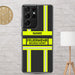 Feuerwehr Handyhülle Samsung® Galaxy S21 Ultra Transparent Schwarz/Leuchtgelb – personalisiert mit Name und Feuerwehr
