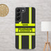 Feuerwehr Handyhülle Samsung® Galaxy S22 Transparent Schwarz/Leuchtgelb – personalisiert mit Name und Feuerwehr