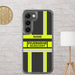 Feuerwehr Handyhülle Samsung® Galaxy S23 Transparent Schwarz/Leuchtgelb – personalisiert mit Name und Feuerwehr