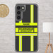 Feuerwehr Handyhülle Samsung® Galaxy S23 Plus Transparent Schwarz/Leuchtgelb – personalisiert mit Name und Feuerwehr