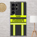 Feuerwehr Handyhülle Samsung® Galaxy S24 Ultra Transparent Schwarz/Leuchtgelb – personalisiert mit Name und Feuerwehr