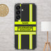 Feuerwehr Handyhülle Samsung® Galaxy S25 Plus Transparent Schwarz/Leuchtgelb – personalisiert mit Name und Feuerwehr