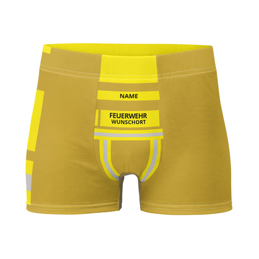 Feuerwehr Boxershort – Personalisiert mit Name & Wunschort (Gold/Gelb) – Bild 1