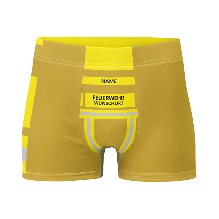 Feuerwehr Boxershort – Personalisiert mit Name & Wunschort (Gold/Gelb) – Bild 1