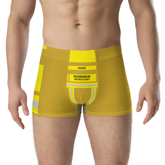 Feuerwehr Boxershort – Personalisiert mit Name & Wunschort (Gold/Gelb) – Bild 2
