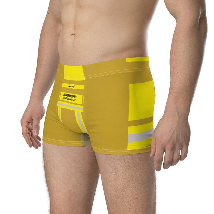 Feuerwehr Boxershort – Personalisiert mit Name & Wunschort (Gold/Gelb) – Bild 3
