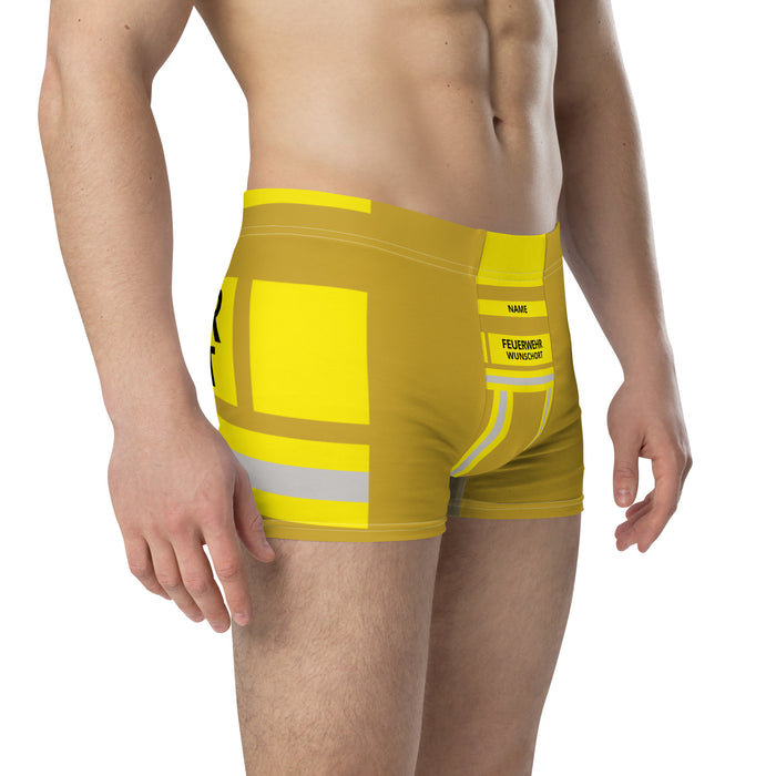 Feuerwehr Boxershort – Personalisiert mit Name & Wunschort (Gold/Gelb) – Bild 4