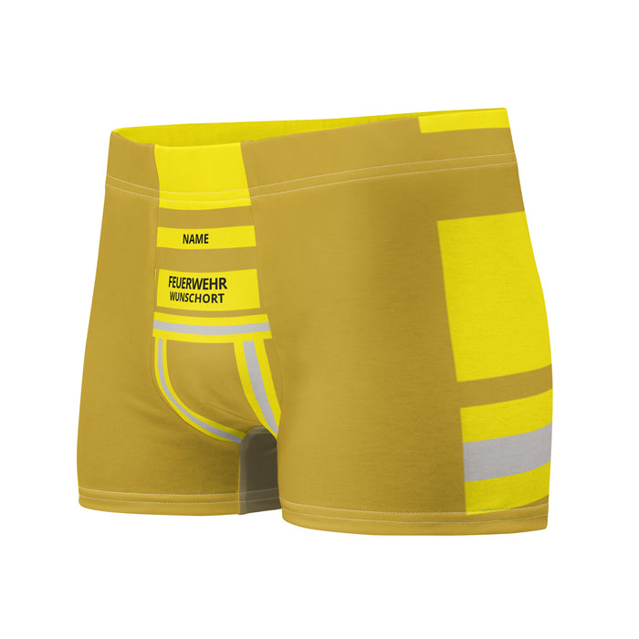 Feuerwehr Boxershort – Personalisiert mit Name & Wunschort (Gold/Gelb) – Bild 7