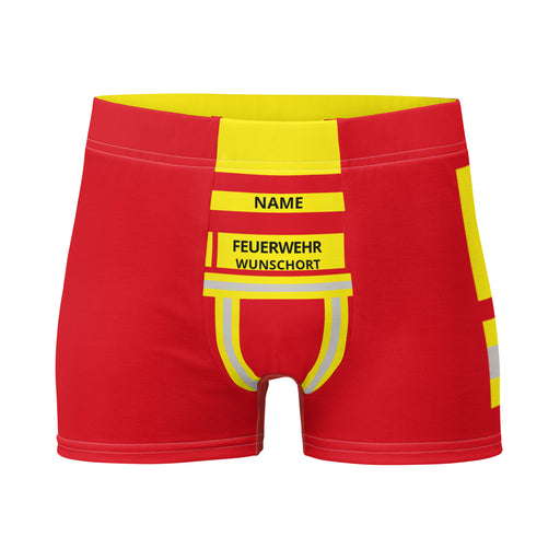 Feuerwehr Boxershort – Personalisiert mit Name & Wunschort (Rot/Gelb) – Bild 1