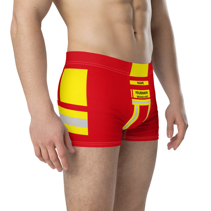 Feuerwehr Boxershort – Personalisiert mit Name & Wunschort (Rot/Gelb) – Bild 4