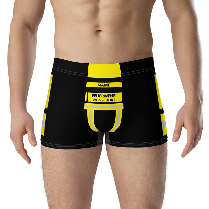Feuerwehr Boxershort – Personalisiert mit Name & Wunschort (Schwarz/Gelb) – Bild 2