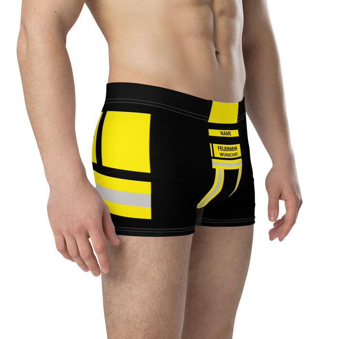 Feuerwehr Boxershort – Personalisiert mit Name & Wunschort (Schwarz/Gelb) – Bild 4