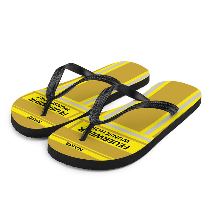 Feuerwehr Flip Flops – Personalisiert mit Name & Wunschort (Gold/Gelb) – Bild 2