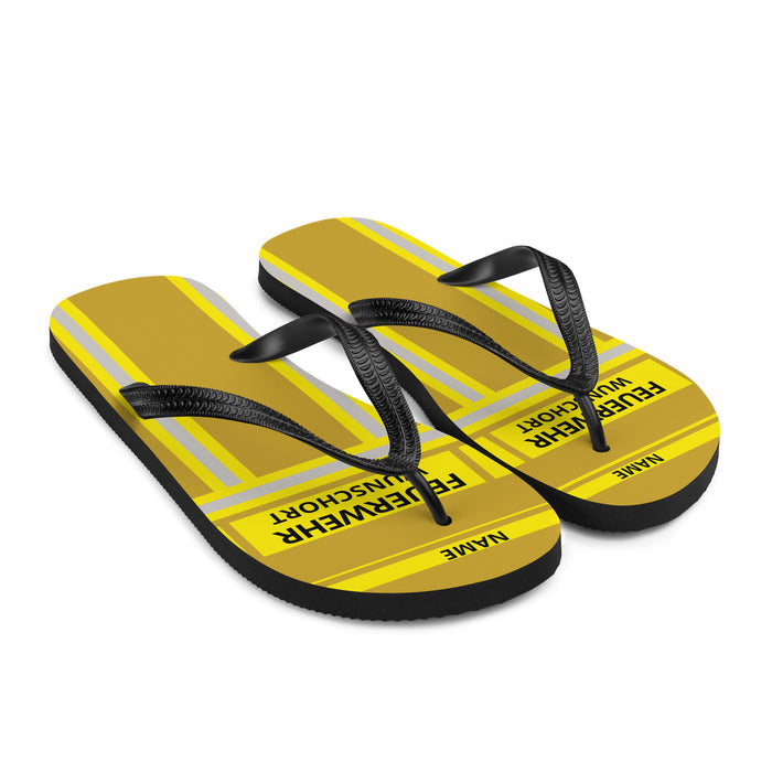 Feuerwehr Flip Flops – Personalisiert mit Name & Wunschort (Gold/Gelb) – Bild 3