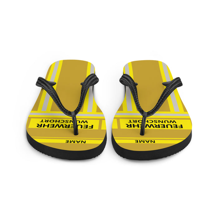 Feuerwehr Flip Flops – Personalisiert mit Name & Wunschort (Gold/Gelb) – Bild 4