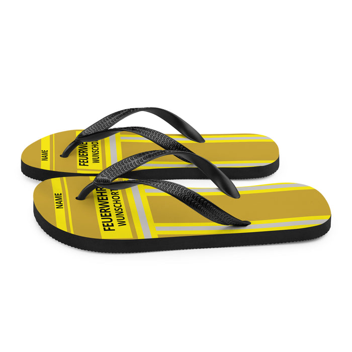 Feuerwehr Flip Flops – Personalisiert mit Name & Wunschort (Gold/Gelb) – Bild 6