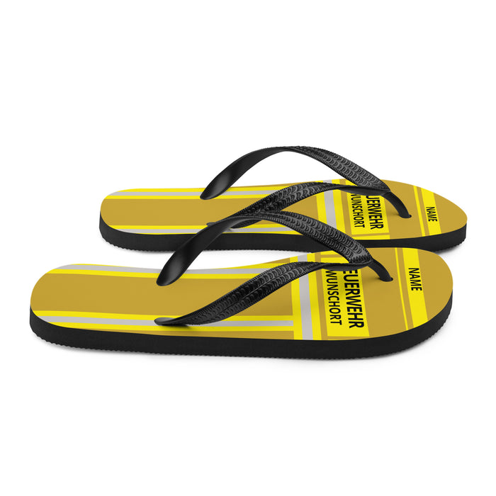 Feuerwehr Flip Flops – Personalisiert mit Name & Wunschort (Gold/Gelb) – Bild 7