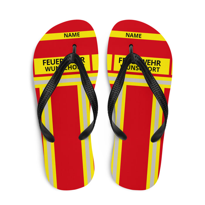 Feuerwehr Flip Flops – Personalisiert mit Name & Wunschort (Rot/Gelb) – Bild 1