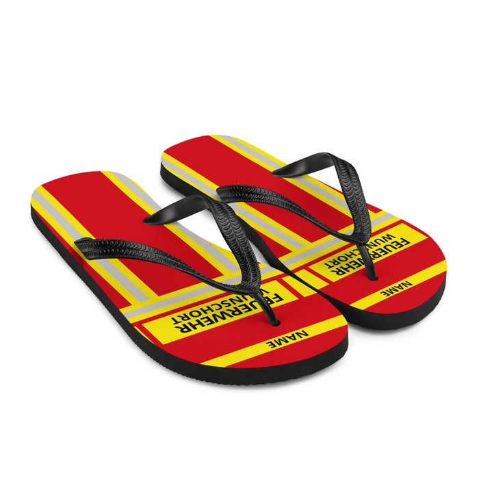 Feuerwehr Flip Flops – Personalisiert mit Name & Wunschort (Rot/Gelb) – Bild 3