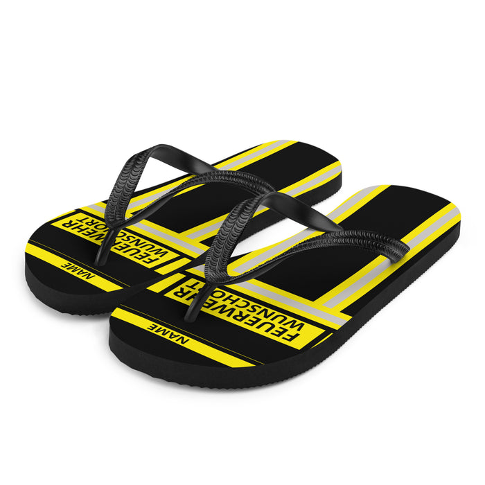 Feuerwehr Flip Flops – Personalisiert mit Name & Wunschort (Schwarz/Gelb) – Bild 2