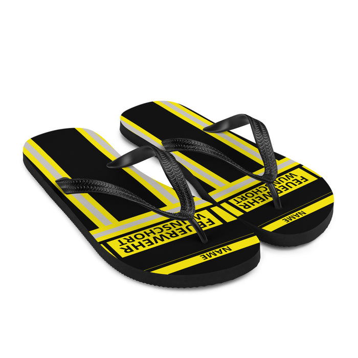 Feuerwehr Flip Flops – Personalisiert mit Name & Wunschort (Schwarz/Gelb) – Bild 3