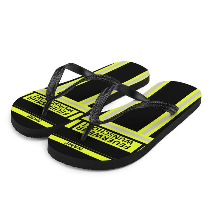 Feuerwehr Flip Flops – Personalisiert mit Name & Wunschort (Schwarz/Leuchtgelb) – Bild 2