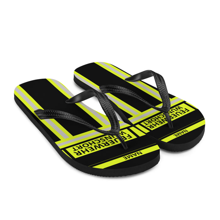 Feuerwehr Flip Flops – Personalisiert mit Name & Wunschort (Schwarz/Leuchtgelb) – Bild 3
