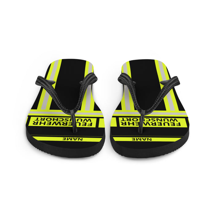 Feuerwehr Flip Flops – Personalisiert mit Name & Wunschort (Schwarz/Leuchtgelb) – Bild 4