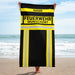 Feuerwehr Handtuch Schwarz/Gelb mit Name und Wunschort, personalisiert – am Strand