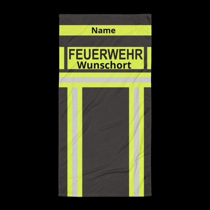 Feuerwehr Strandhandtuch in Schwarz/Leuchtgelb