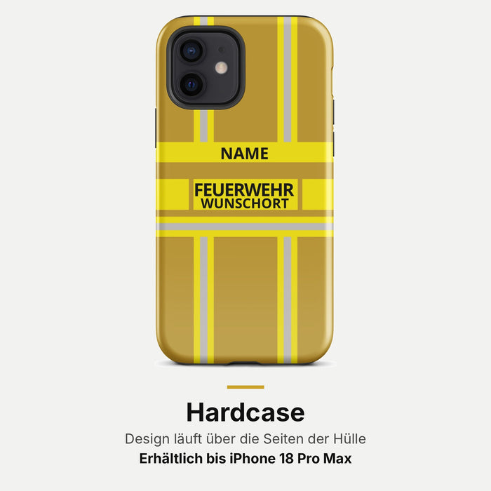 Feuerwehr Handyhülle iPhone® Hardcase Gold/Gelb mit Name und Wunschort – iPhone 12 / 12 mini / 12 Pro / 12 Pro Max